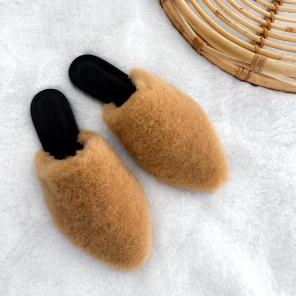 Jenni Kayne Shearling Mules Natural Tan Pointed Toe - Picture 3 of 10